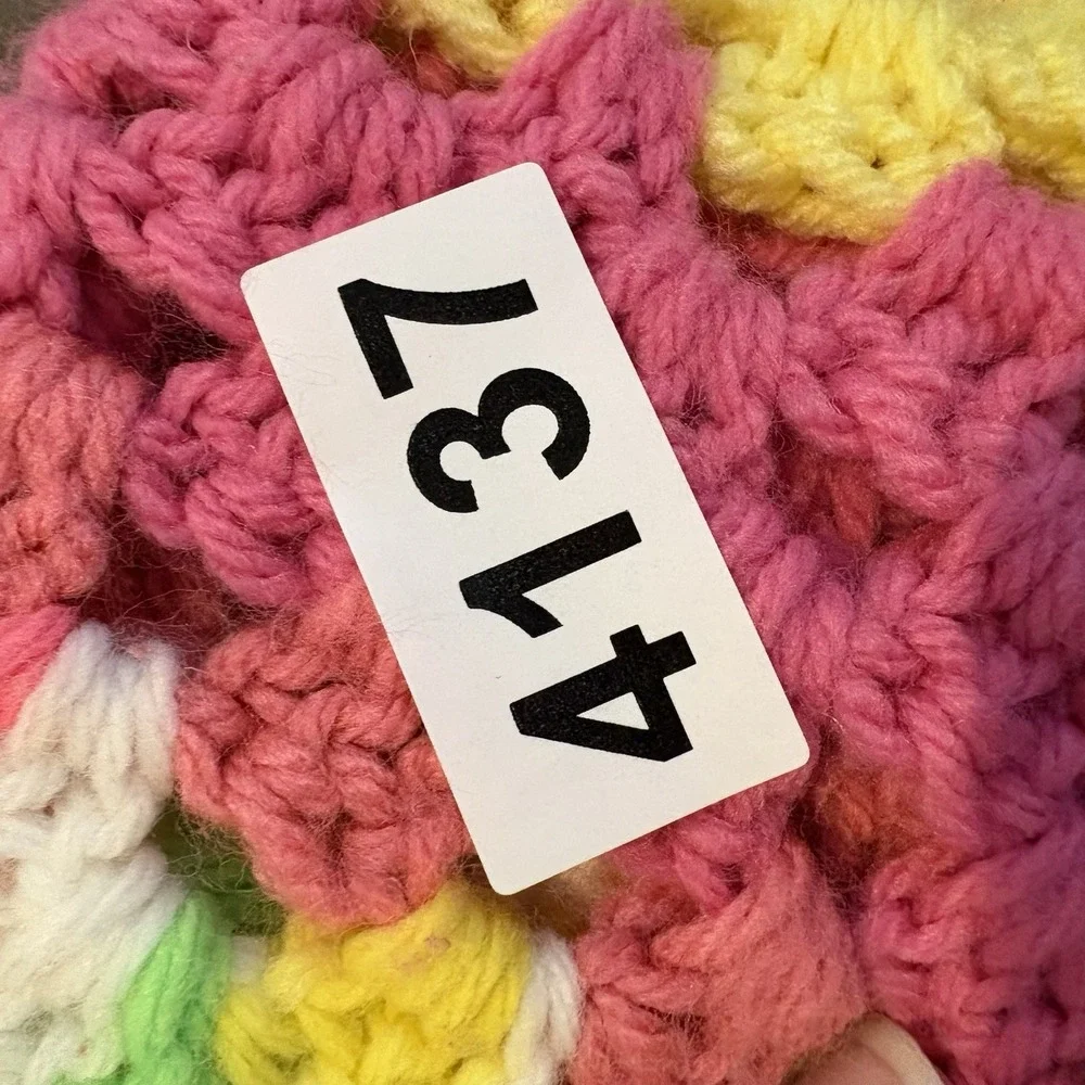 Vintage Granny Square Crochet Baby Blanket Pastel Rainbow‎ Cottagecore 29x30